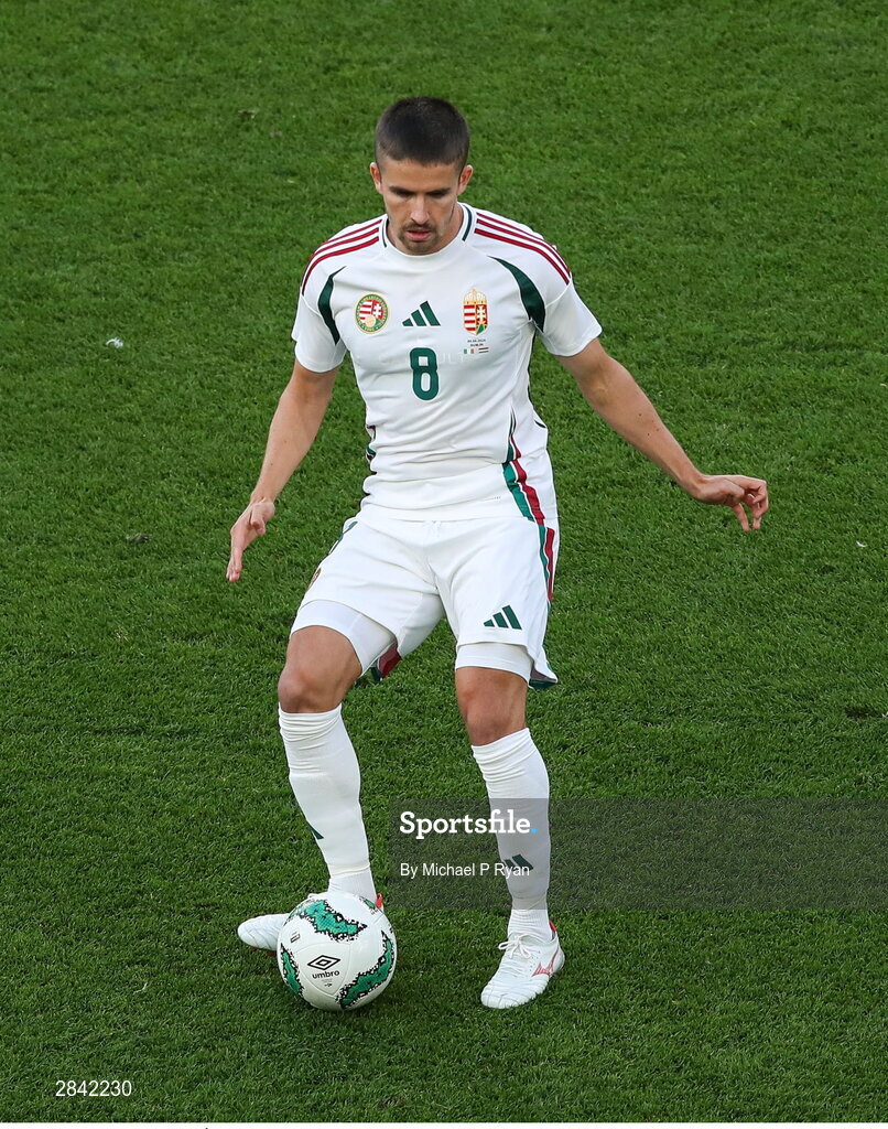 4 June 2024; Ádám Nagy of Hungary during the international friendly match between Republic of Ireland and Hungary at Aviva Stadium in Dublin. Photo by Michael P Ryan/Sportsfile