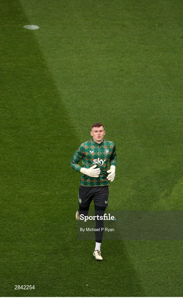 4 June 2024; Republic of Ireland goalkeeper David Harrington before the international friendly match between Republic of Ireland and Hungary at Aviva Stadium in Dublin. Photo by Michael P Ryan/Sportsfile