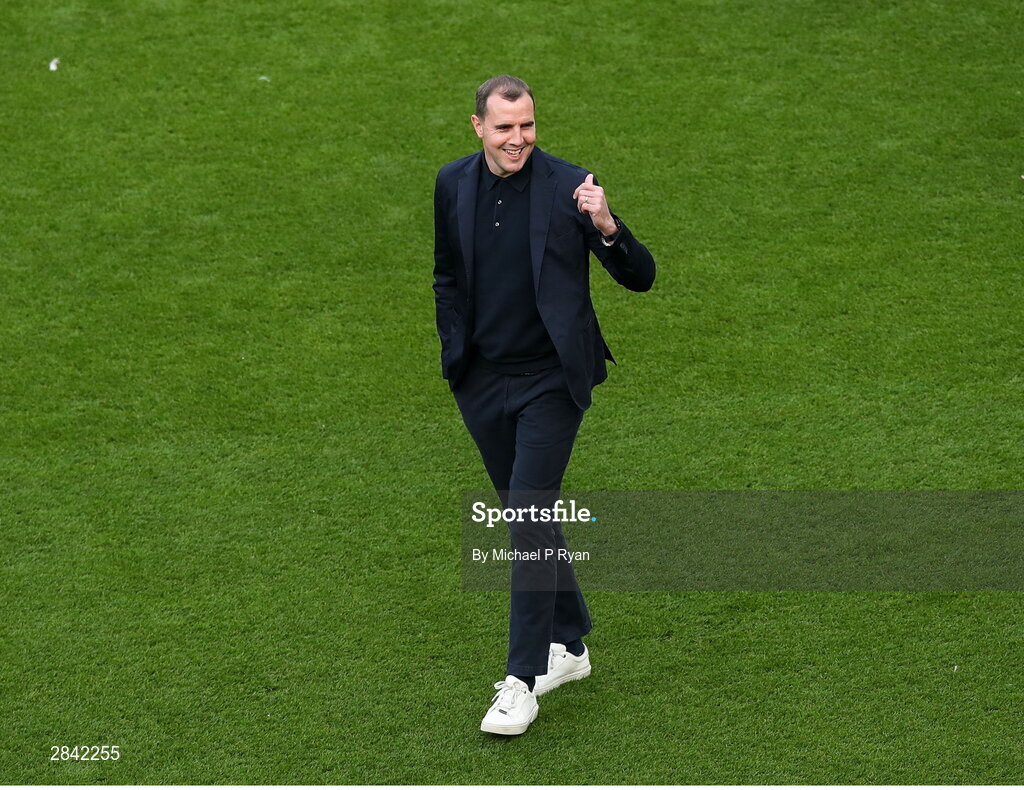 4 June 2024; Republic of Ireland interim head coach John O'Shea before the international friendly match between Republic of Ireland and Hungary at Aviva Stadium in Dublin. Photo by Michael P Ryan/Sportsfile