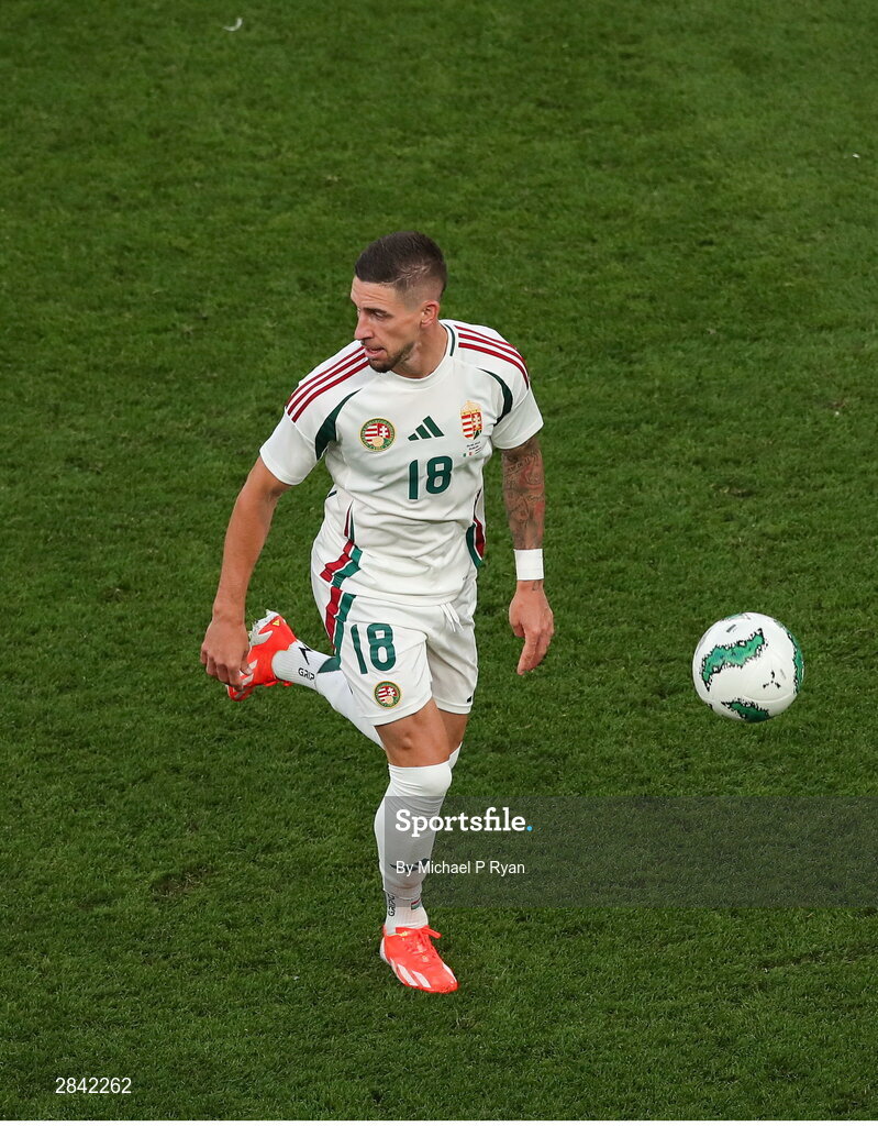 4 June 2024; Zsolt Nagy of Hungary during the international friendly match between Republic of Ireland and Hungary at Aviva Stadium in Dublin. Photo by Michael P Ryan/Sportsfile