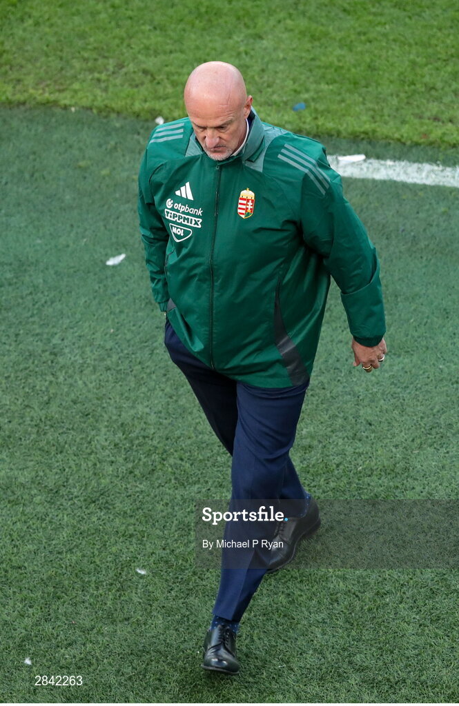 4 June 2024; Hungary manager Marco Rossi during the international friendly match between Republic of Ireland and Hungary at Aviva Stadium in Dublin. Photo by Michael P Ryan/Sportsfile