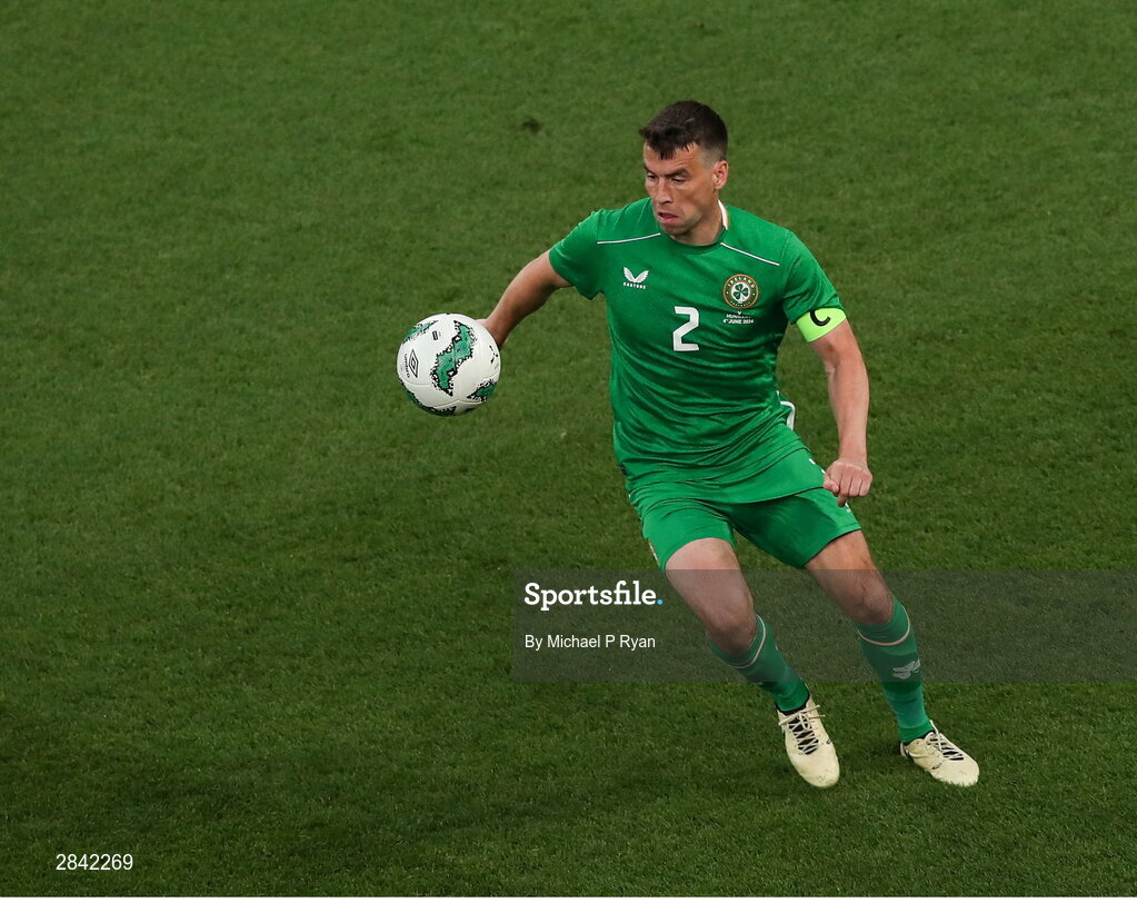 4 June 2024; Seamus Coleman of Republic of Ireland during the international friendly match between Republic of Ireland and Hungary at Aviva Stadium in Dublin. Photo by Michael P Ryan/Sportsfile