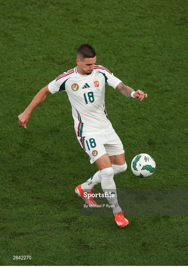 4 June 2024; Zsolt Nagy of Hungary during the international friendly match between Republic of Ireland and Hungary at Aviva Stadium in Dublin. Photo by Michael P Ryan/Sportsfile