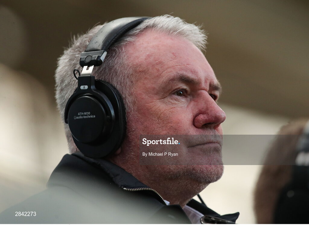 4 June 2024; Former Republic of Ireland player and RTÉ commentator, Ray Houghton during the international friendly match between Republic of Ireland and Hungary at Aviva Stadium in Dublin. Photo by Michael P Ryan/Sportsfile