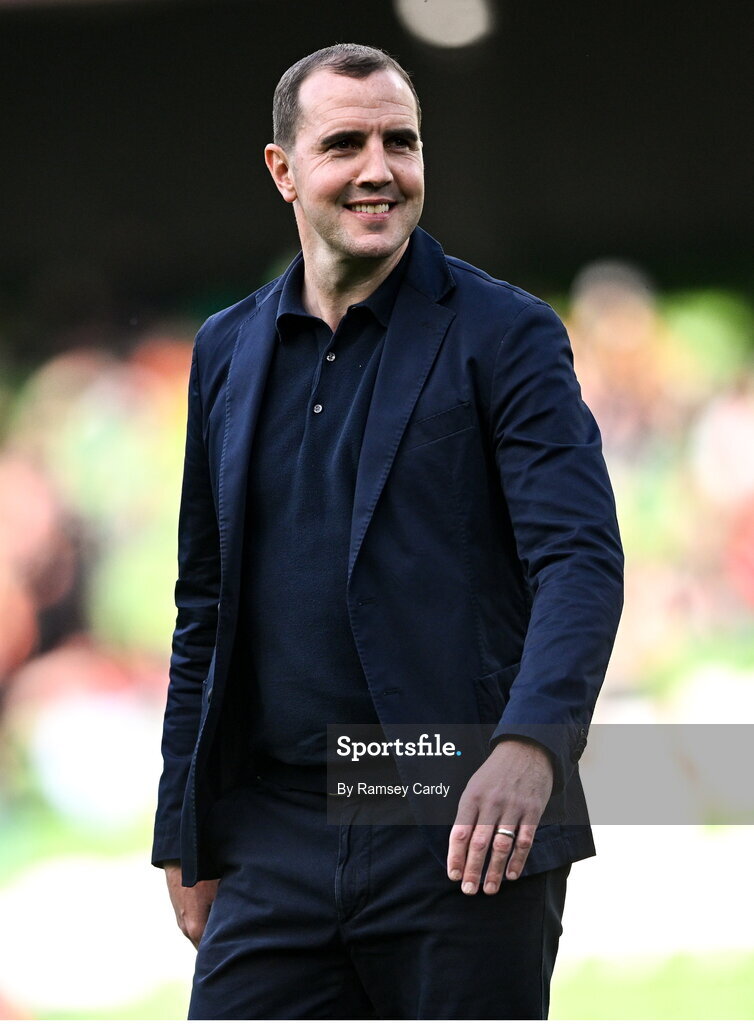 4 June 2024; Republic of Ireland interim head coach John O'Shea before the international friendly match between Republic of Ireland and Hungary at Aviva Stadium in Dublin. Photo by Ramsey Cardy/Sportsfile