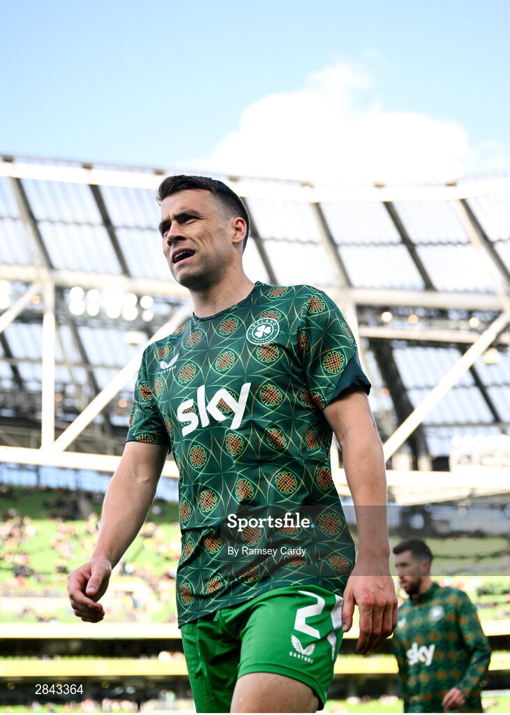4 June 2024; Seamus Coleman of Republic of Ireland before the international friendly match between Republic of Ireland and Hungary at Aviva Stadium in Dublin. Photo by Ramsey Cardy/Sportsfile