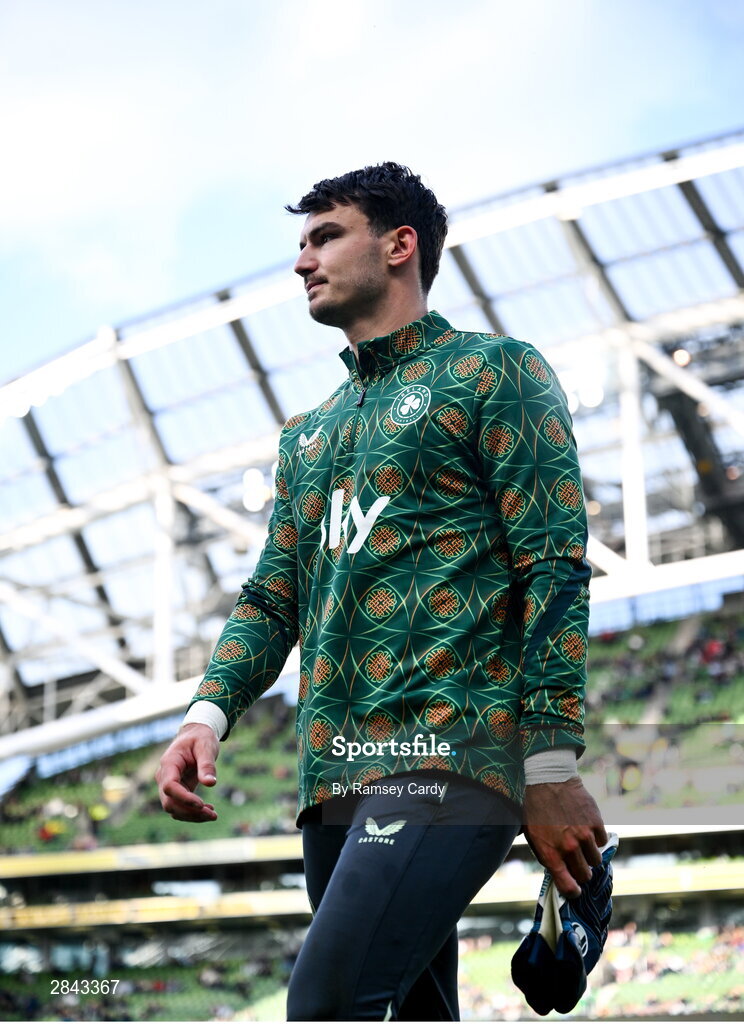 4 June 2024; Republic of Ireland goalkeeper Max O'Leary before the international friendly match between Republic of Ireland and Hungary at Aviva Stadium in Dublin. Photo by Ramsey Cardy/Sportsfile