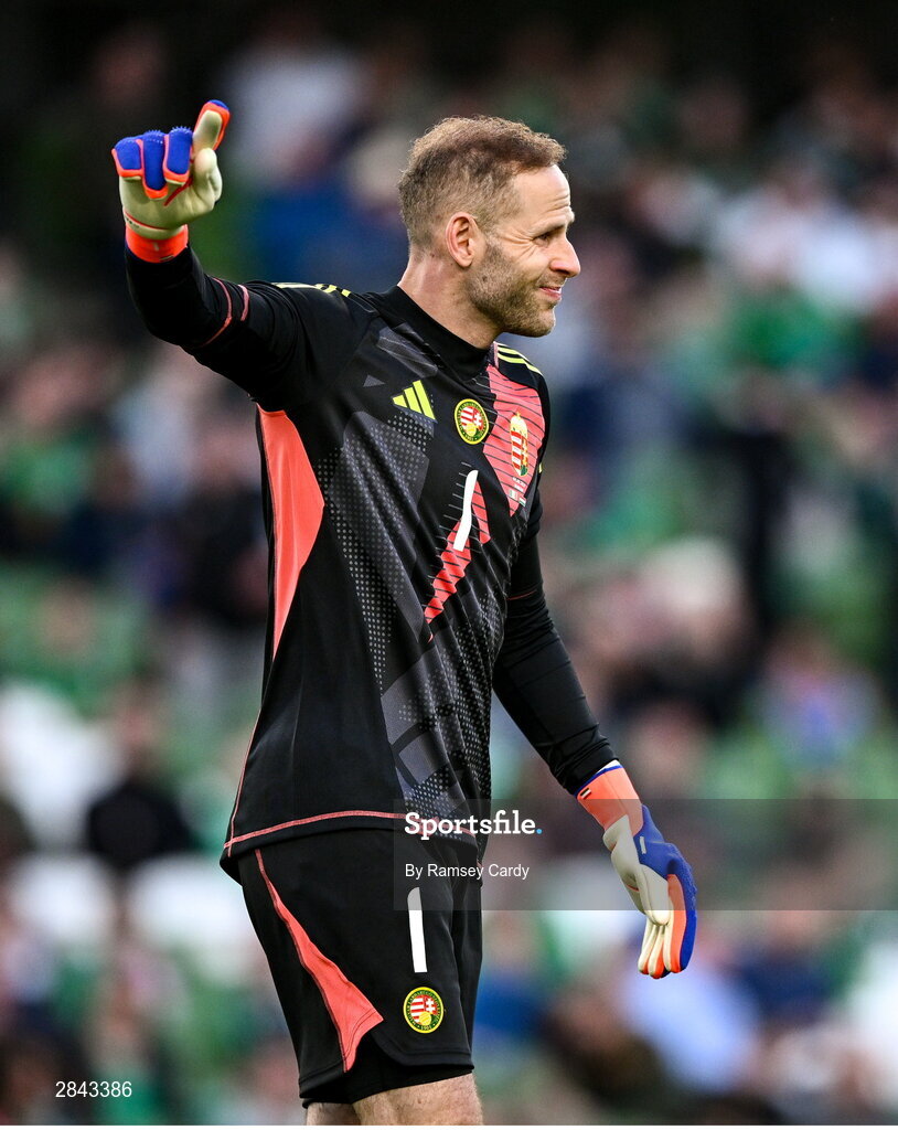 4 June 2024; Hungary goalkeeper Péter Gulácsi during the international friendly match between Republic of Ireland and Hungary at Aviva Stadium in Dublin. Photo by Ramsey Cardy/Sportsfile