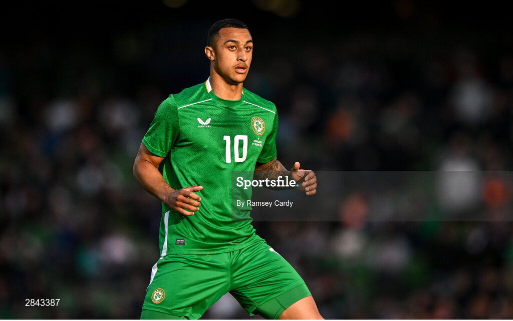 4 June 2024; Adam Idah of Republic of Ireland during the international friendly match between Republic of Ireland and Hungary at Aviva Stadium in Dublin. Photo by Ramsey Cardy/Sportsfile