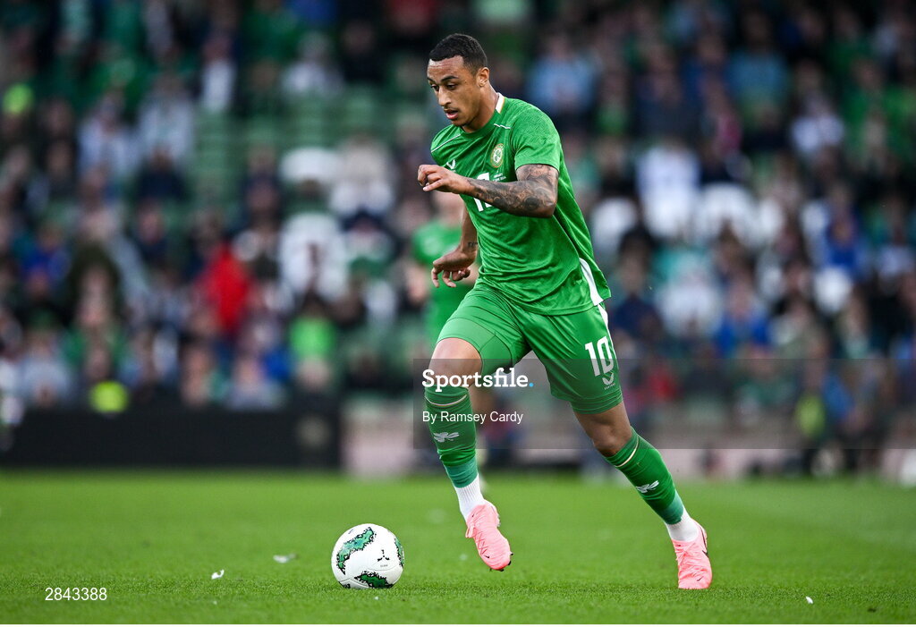 4 June 2024; Adam Idah of Republic of Ireland during the international friendly match between Republic of Ireland and Hungary at Aviva Stadium in Dublin. Photo by Ramsey Cardy/Sportsfile