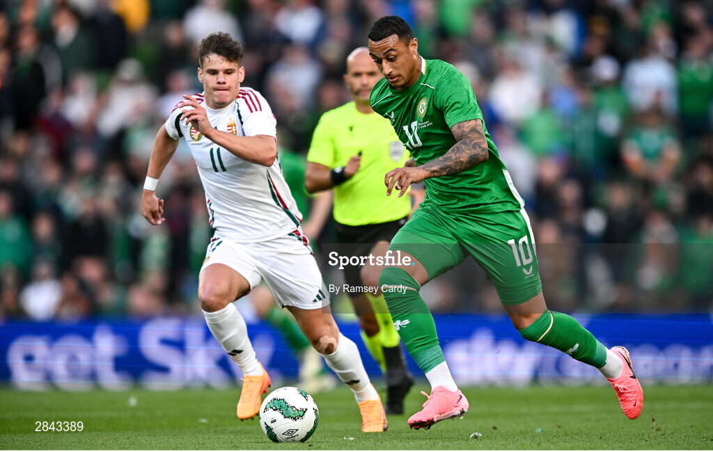 4 June 2024; Adam Idah of Republic of Ireland during the international friendly match between Republic of Ireland and Hungary at Aviva Stadium in Dublin. Photo by Ramsey Cardy/Sportsfile