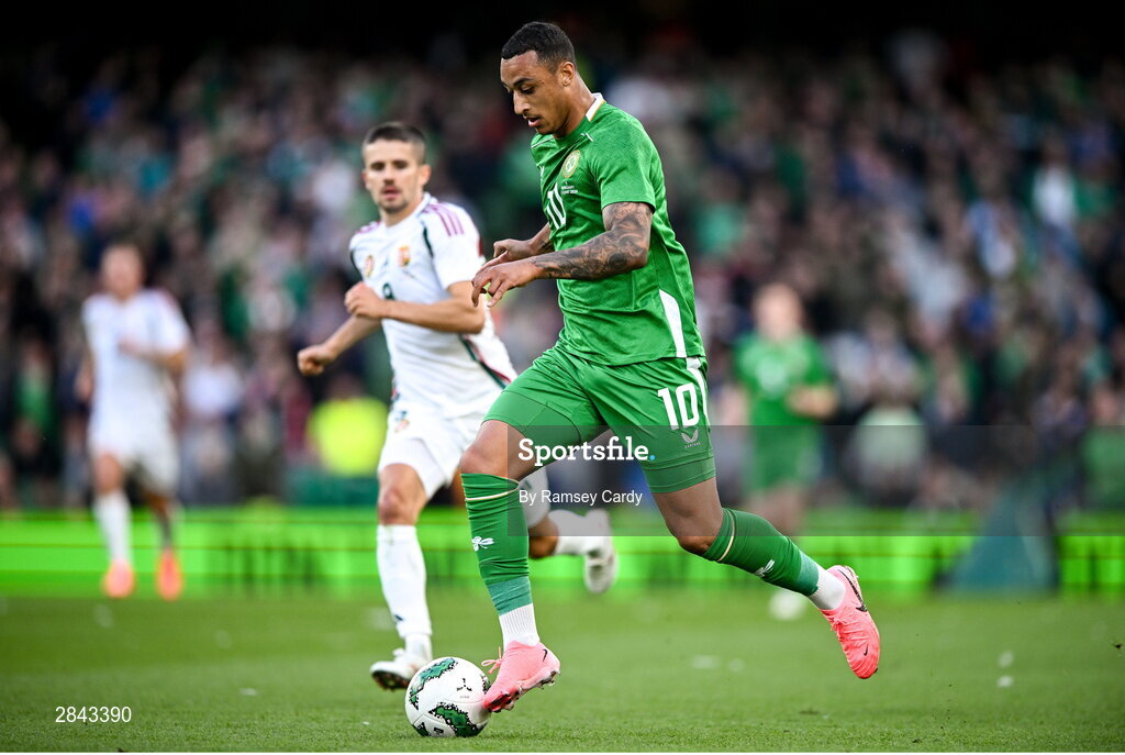 4 June 2024; Adam Idah of Republic of Ireland during the international friendly match between Republic of Ireland and Hungary at Aviva Stadium in Dublin. Photo by Ramsey Cardy/Sportsfile