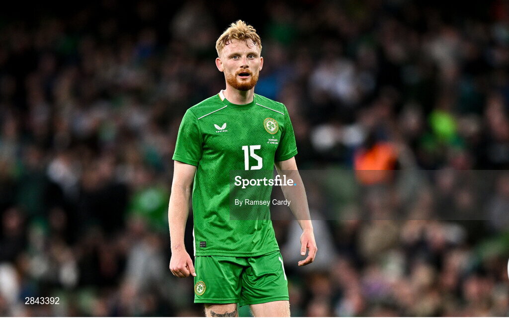 4 June 2024; Liam Scales of Republic of Ireland during the international friendly match between Republic of Ireland and Hungary at Aviva Stadium in Dublin. Photo by Ramsey Cardy/Sportsfile