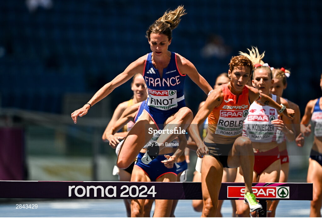7 June 2024; Alice Finot of France competes in the competes in the Women's 3000m Steeplechase heat during day one of the 2024 European Athletics Championships at the Stadio Olimpico in Rome, Italy. Photo by Sam Barnes/Sportsfile