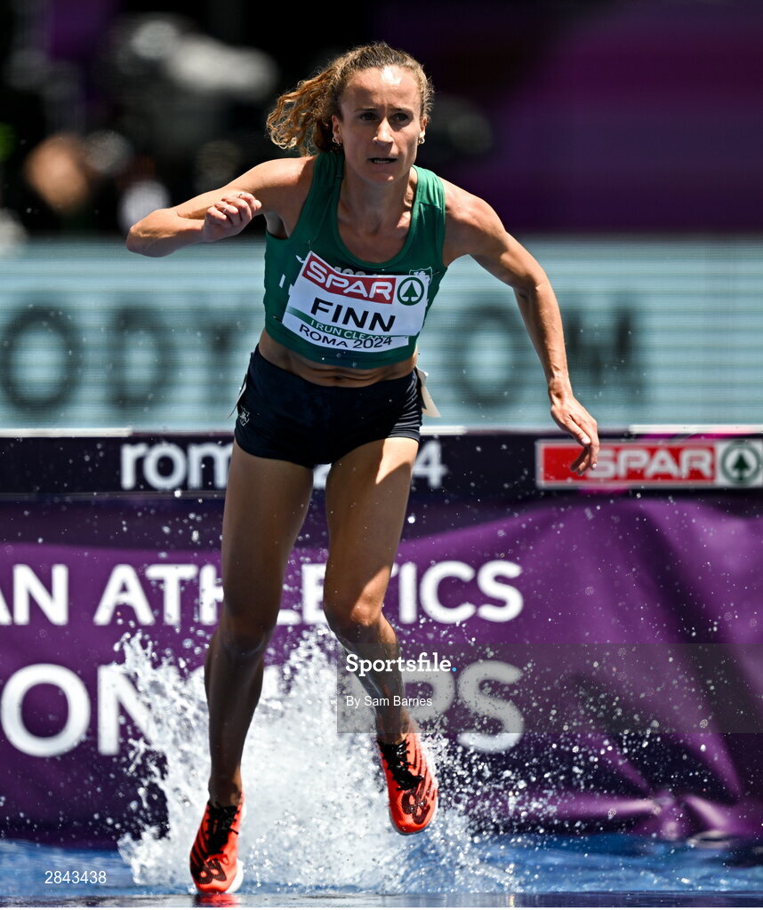 7 June 2024; Michelle Finn of Ireland competes in the Women's 3000m Steeplechase heat during day one of the 2024 European Athletics Championships at the Stadio Olimpico in Rome, Italy. Photo by Sam Barnes/Sportsfile
