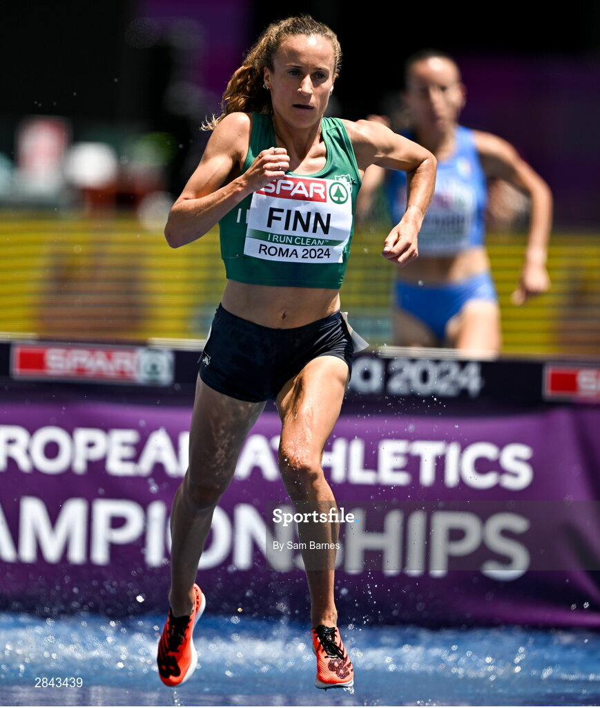 7 June 2024; Michelle Finn of Ireland competes in the Women's 3000m Steeplechase heat during day one of the 2024 European Athletics Championships at the Stadio Olimpico in Rome, Italy. Photo by Sam Barnes/Sportsfile