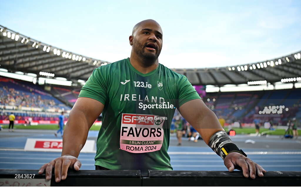 7 June 2024; Eric Favors of Ireland during the men's shot put qualifying during day one of the 2024 European Athletics Championships at the Stadio Olimpico in Rome, Italy. Photo by Sam Barnes/Sportsfile