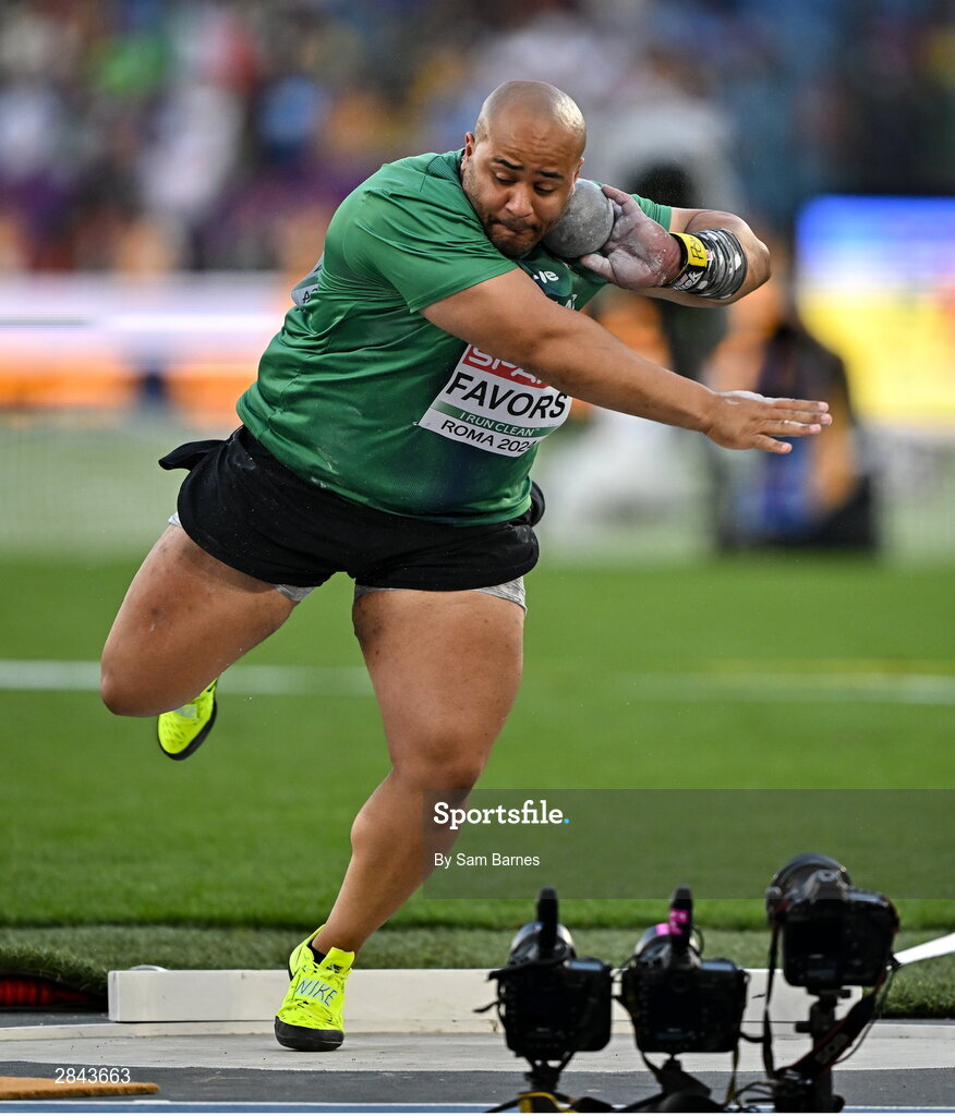 7 June 2024; Eric Favors of Ireland competes in the men's shot put qualifying during day one of the 2024 European Athletics Championships at the Stadio Olimpico in Rome, Italy. Photo by Sam Barnes/Sportsfile