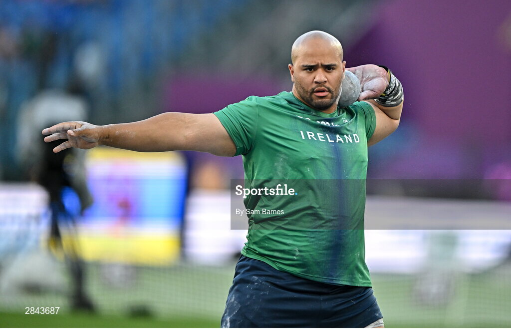 7 June 2024; Eric Favors of Ireland warms up before the men's shot put qualifying during day one of the 2024 European Athletics Championships at the Stadio Olimpico in Rome, Italy. Photo by Sam Barnes/Sportsfile
