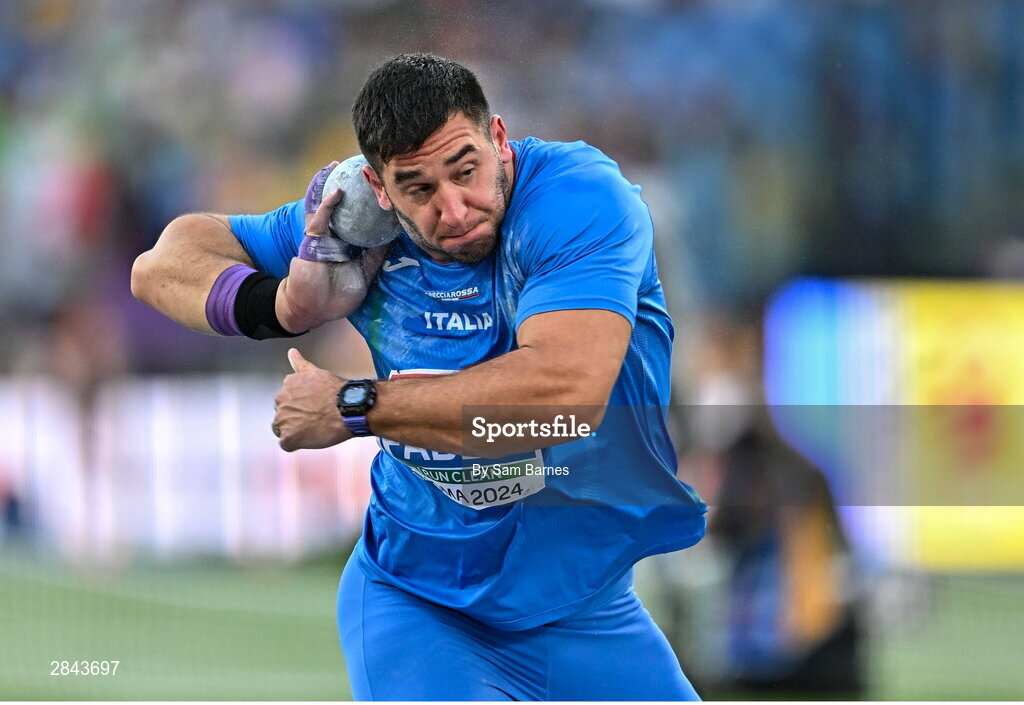 7 June 2024; Leonardo Fabbri of Italy competes in the Men's Shot Put qualifying during day one of the 2024 European Athletics Championships at the Stadio Olimpico in Rome, Italy. Photo by Sam Barnes/Sportsfile
