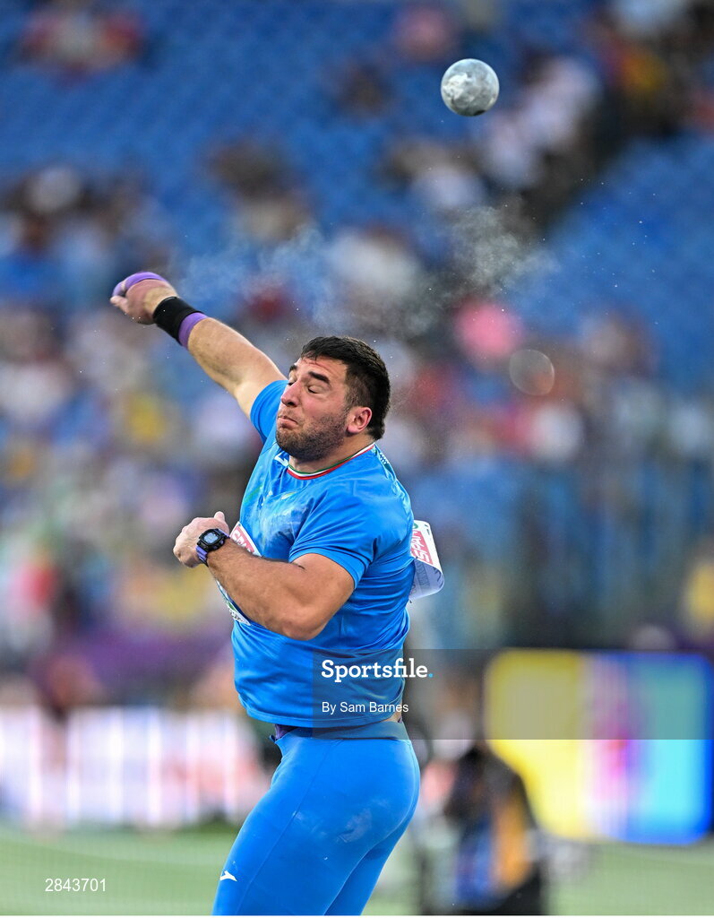 7 June 2024; Leonardo Fabbri of Italy competes in the Men's Shot Put qualifying during day one of the 2024 European Athletics Championships at the Stadio Olimpico in Rome, Italy. Photo by Sam Barnes/Sportsfile