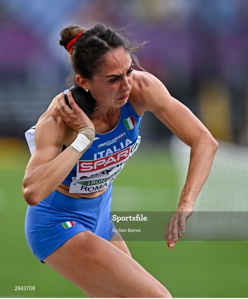 7 June 2024; Sveva Gerevini of Italy competes in the Women's Heptathlon - Shot Put during day one of the 2024 European Athletics Championships at the Stadio Olimpico in Rome, Italy. Photo by Sam Barnes/Sportsfile