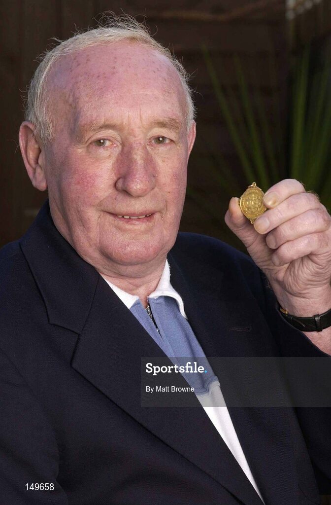23 October 2003; Former St. Patrick's Athletic player Paddy O'Rourke pictured with his winners medel from the 1961 FAI Cup Final; Matt Browne / SPORTSFILE