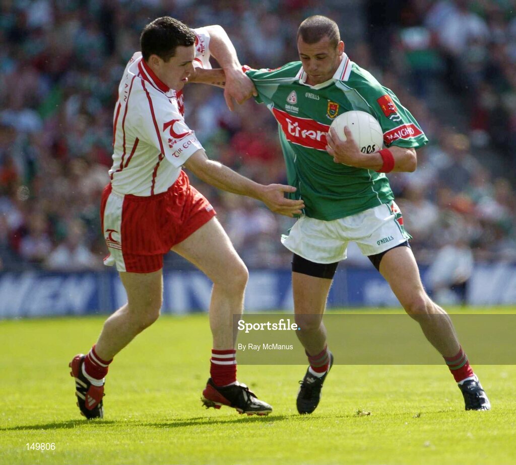 7 August 2004; Trevor Mortimer, Mayo, in action against Conor Gormley, Tyrone. Bank of Ireland All-Ireland Senior Football Championship Quarter Final, Mayo v Tyrone, Croke Park, Dublin. Picture credit; Ray McManus / SPORTSFILE