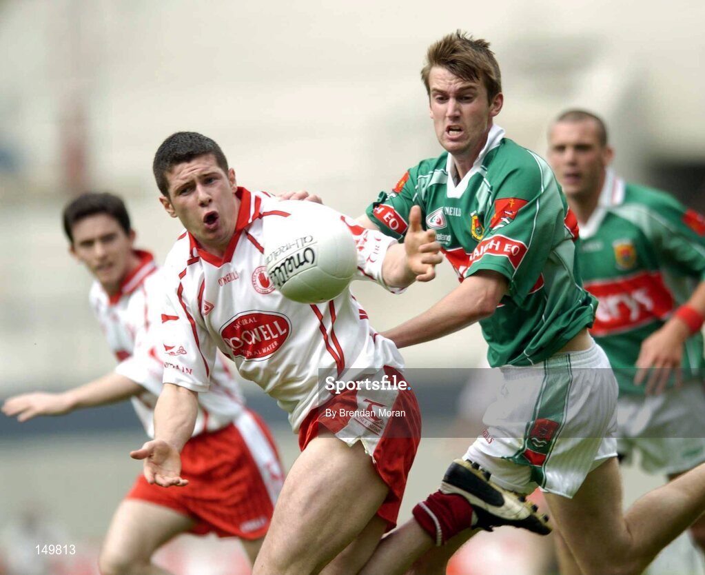 7 August 2004; Sean Cavanagh, Tyrone, in action against Ronan McGarrity, Mayo. Bank of Ireland All-Ireland Senior Football Championship Quarter Final, Mayo v Tyrone, Croke Park, Dublin. Picture credit; Brendan Moran / SPORTSFILE