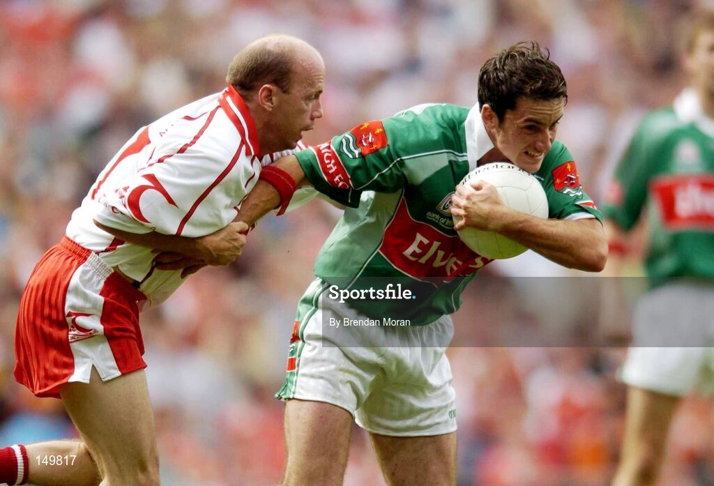 7 August 2004; Conor Moran, Mayo, in action against Peter Canavan, Tyrone. Bank of Ireland All-Ireland Senior Football Championship Quarter Final, Mayo v Tyrone, Croke Park, Dublin. Picture credit; Brendan Moran / SPORTSFILE