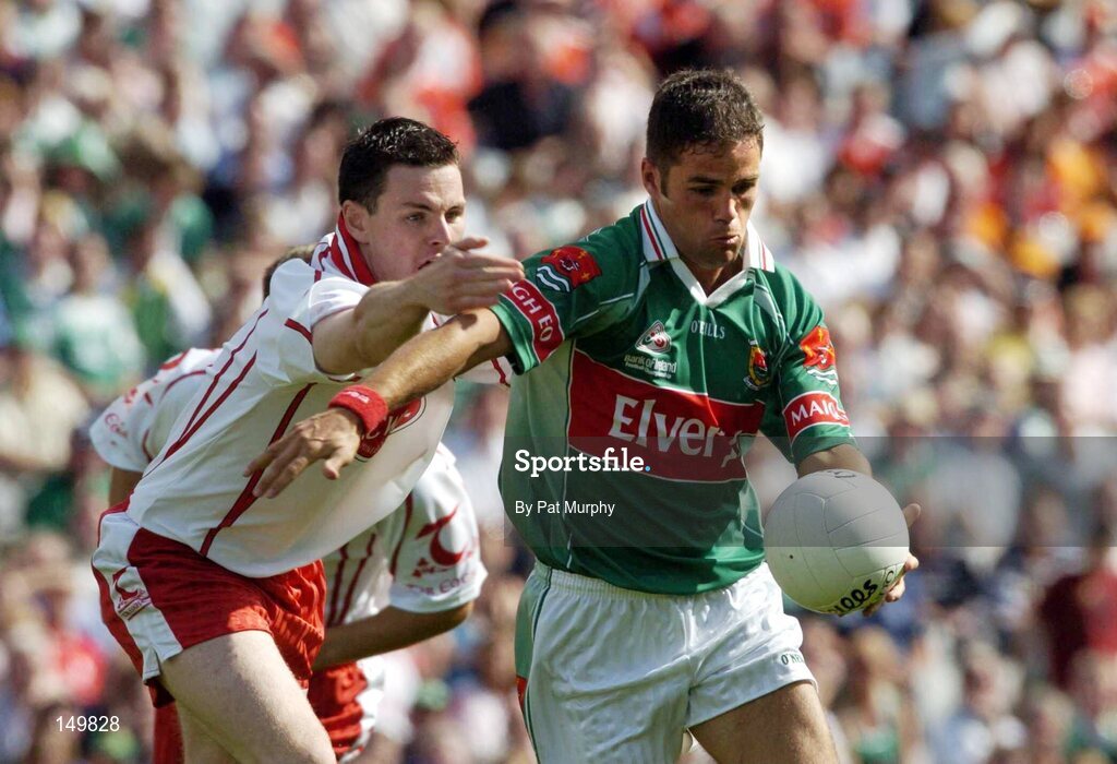 7 August 2004; James Gill, Mayo, in action against Conor Gormley, Tyrone. Bank of Ireland All-Ireland Senior Football Championship Quarter Final, Mayo v Tyrone, Croke Park, Dublin. Picture credit; Pat Murphy / SPORTSFILE