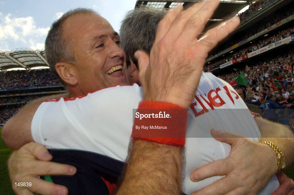 7 August 2004; Mayo manager John Maughan celebrates victory over Tyrone. Bank of Ireland All-Ireland Senior Football Championship Quarter Final, Mayo v Tyrone, Croke Park, Dublin. Picture credit; Ray McManus / SPORTSFILE