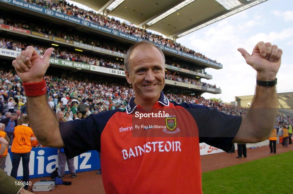 7 August 2004; Mayo manager John Maughan celebrates victory over Tyrone. Bank of Ireland All-Ireland Senior Football Championship Quarter Final, Mayo v Tyrone, Croke Park, Dublin. Picture credit; Ray McManus / SPORTSFILE