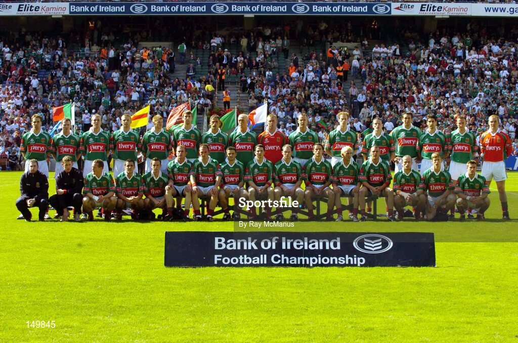 7 August 2004; The Mayo squad sit for the team photograph. Bank of Ireland All-Ireland Senior Football Championship Quarter Final, Mayo v Tyrone, Croke Park, Dublin. Picture credit; Ray McManus / SPORTSFILE