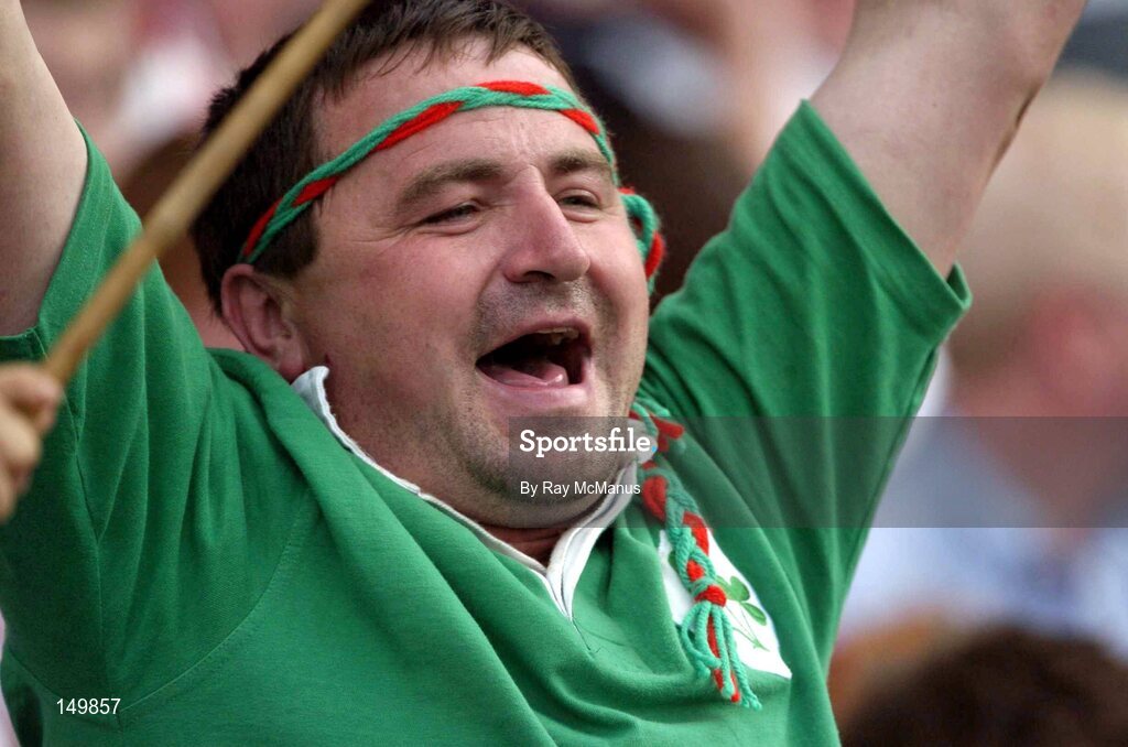7 August 2004; Mayo supporter Danny Lally, from Westport, enjoys the game. Bank of Ireland All-Ireland Senior Football Championship Quarter Final, Mayo v Tyrone, Croke Park, Dublin. Picture credit; Ray McManus / SPORTSFILE