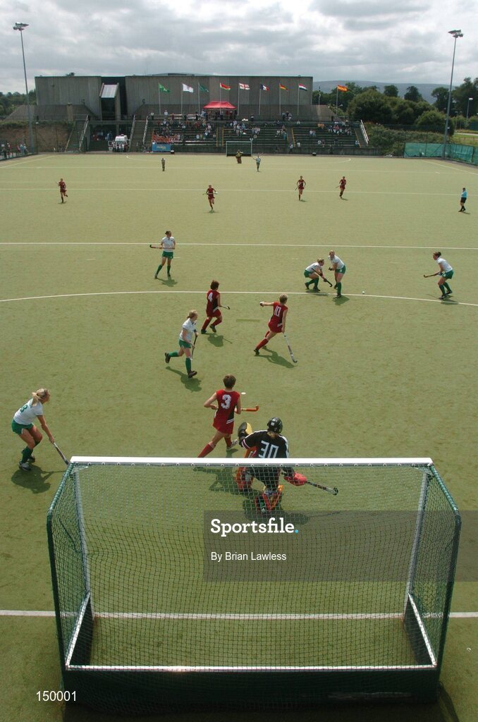 30 July 2004; A general view of action during the game. European Hockey Junior Championship, Cross Over Match, Ireland v Belarus, UCD, Belfield, Dublin. Picture credit; Brian Lawless / SPORTSFILE