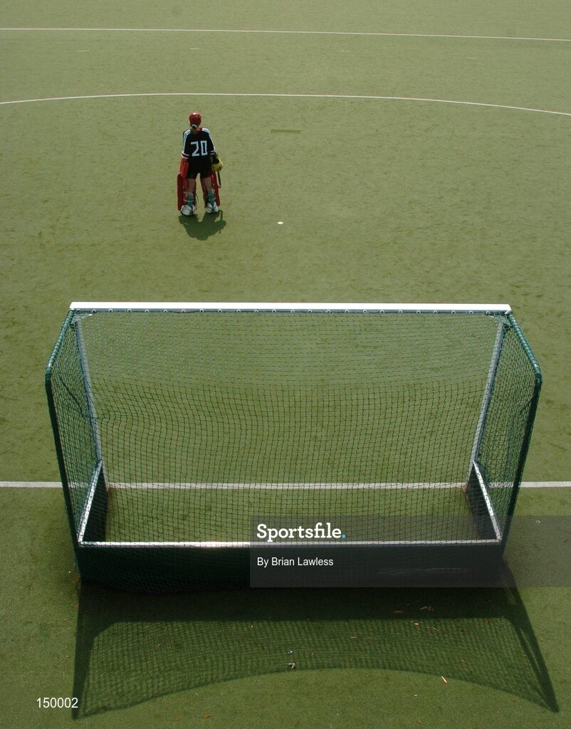 30 July 2004; The Belarus goalkeeper Tatiana Fedchanka watches the action during the game. European Hockey Junior Championship, Cross Over Match, Ireland v Belarus, UCD, Belfield, Dublin. Picture credit; Brian Lawless / SPORTSFILE