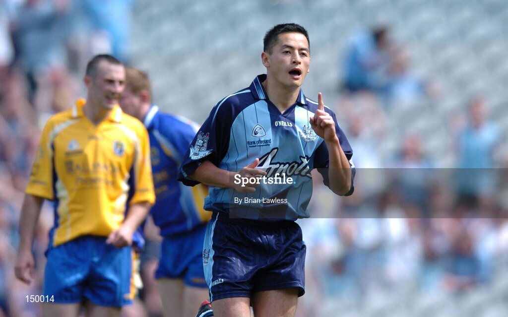 1 August 2004; Jason Sherlock, Dublin, celebrates after scoring a goal for his side. Bank of Ireland All-Ireland Football Championship, Round 4, Dublin v Roscommon, Croke Park, Dublin. Picture credit; Brian Lawless / SPORTSFILE