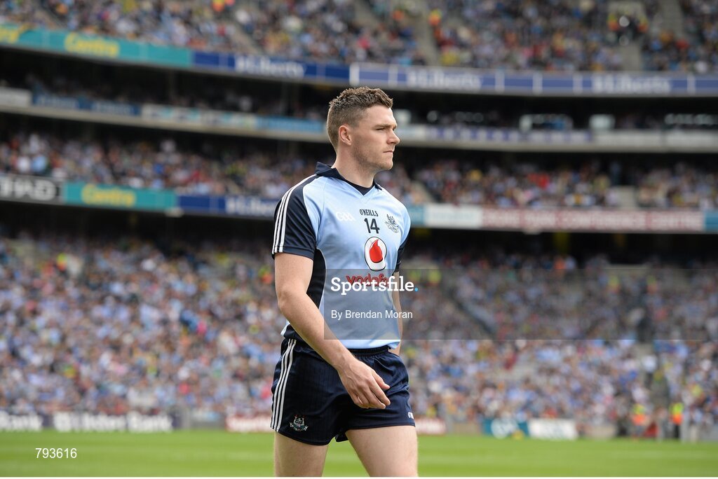 1 September 2013; Dublin's Paddy Andrews walks in the pre-match parade. GAA Football All-Ireland Senior Championship, Semi-Final, Dublin v Kerry, Croke Park, Dublin. Picture credit: Brendan Moran / SPORTSFILE