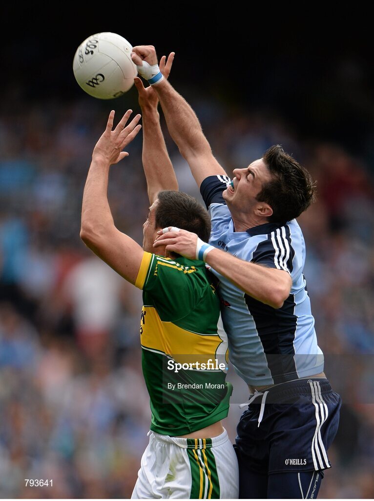1 September 2013; Michael Darragh MacAuley, Dublin, in action against Anthony Maher, Dublin. GAA Football All-Ireland Senior Championship, Semi-Final, Dublin v Kerry, Croke Park, Dublin. Picture credit: Brendan Moran / SPORTSFILE