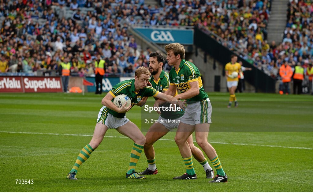 1 September 2013; Kerry players Colm Cooper, Paul Galvin and Donnchadh Walsh go through a tackling drill in their warm-up before the game. GAA Football All-Ireland Senior Championship, Semi-Final, Dublin v Kerry, Croke Park, Dublin. Picture credit: Brendan Moran / SPORTSFILE