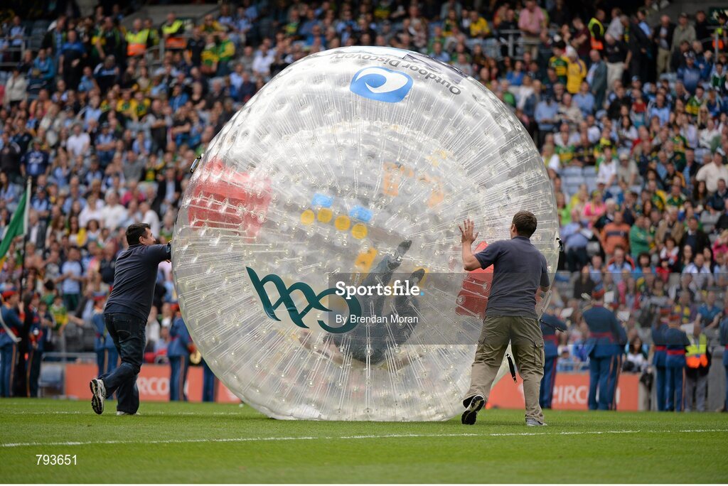 1 September 2013; Zorbing activity during half-time. GAA Football All-Ireland Senior Championship, Semi-Final, Dublin v Kerry, Croke Park, Dublin. Picture credit: Brendan Moran / SPORTSFILE