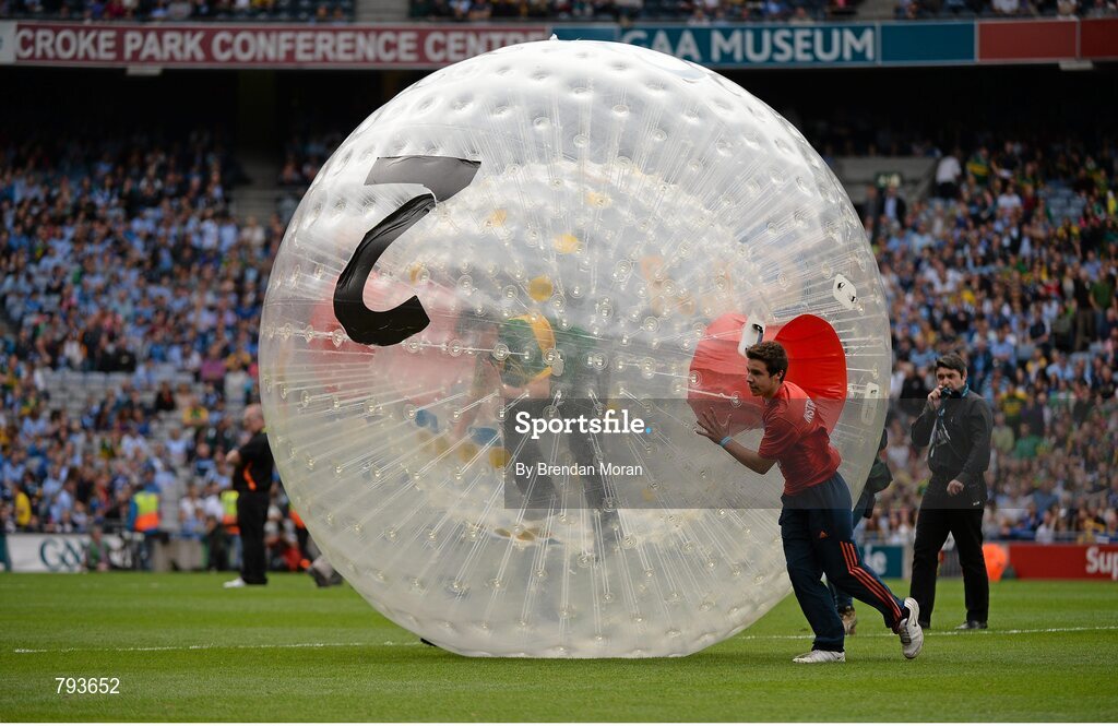 1 September 2013; Zorbing activity during half-time. GAA Football All-Ireland Senior Championship, Semi-Final, Dublin v Kerry, Croke Park, Dublin. Picture credit: Brendan Moran / SPORTSFILE