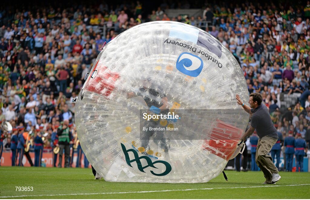 1 September 2013; Zorbing activity during half-time. GAA Football All-Ireland Senior Championship, Semi-Final, Dublin v Kerry, Croke Park, Dublin. Picture credit: Brendan Moran / SPORTSFILE