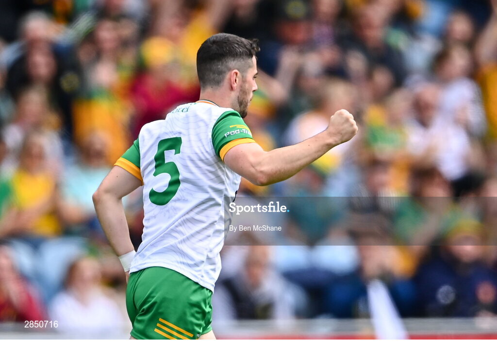 15 June 2024; Ryan McHugh of Donegal celebrates after scoring his side's first goal during the GAA Football All-Ireland Senior Championship Round 3 match between Clare and Donegal at Hastings Insurance MacHale Park in Castlebar, Mayo. Photo by Ben McShane/Sportsfile