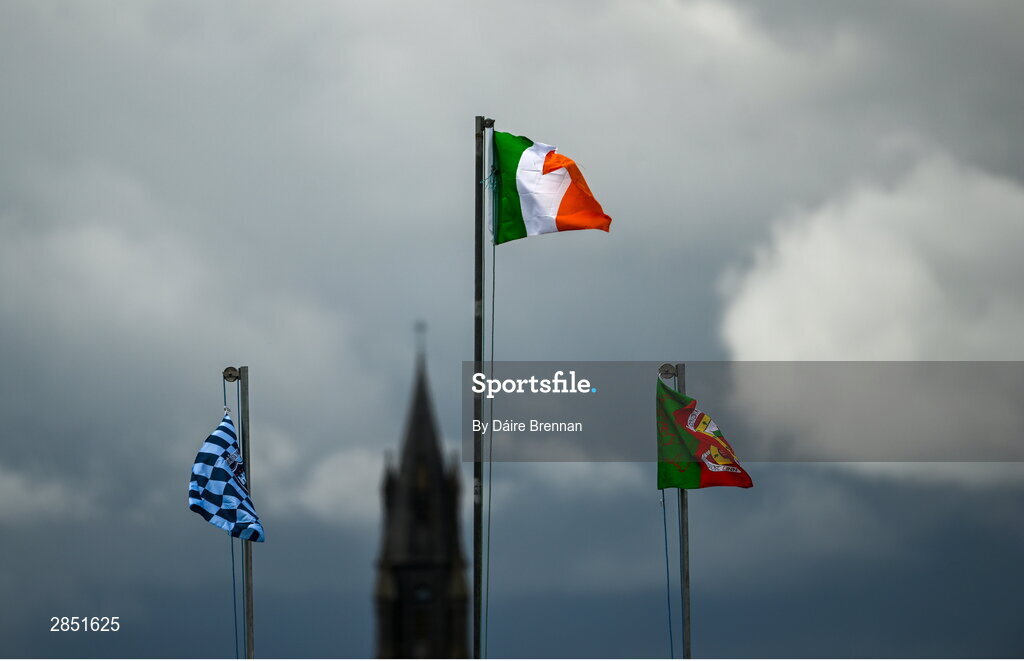 16 June 2024; The flags fly ahead of the GAA Football All-Ireland Senior Championship Round 3 match between Dublin and Mayo at Dr Hyde Park in Roscommon. Photo by Daire Brennan/Sportsfile