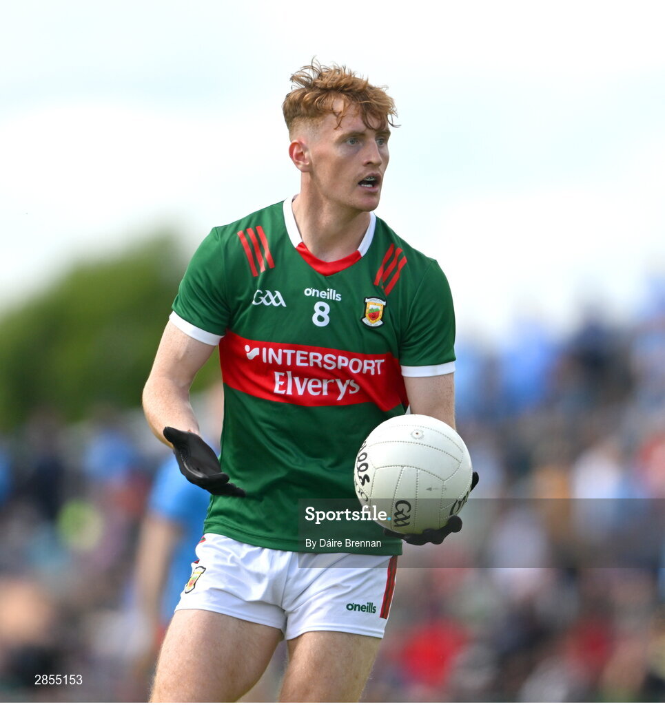16 June 2024; Jack Carney of Mayo during the GAA Football All-Ireland Senior Championship Round 3 match between Dublin and Mayo at Dr Hyde Park in Roscommon. Photo by Daire Brennan/Sportsfile