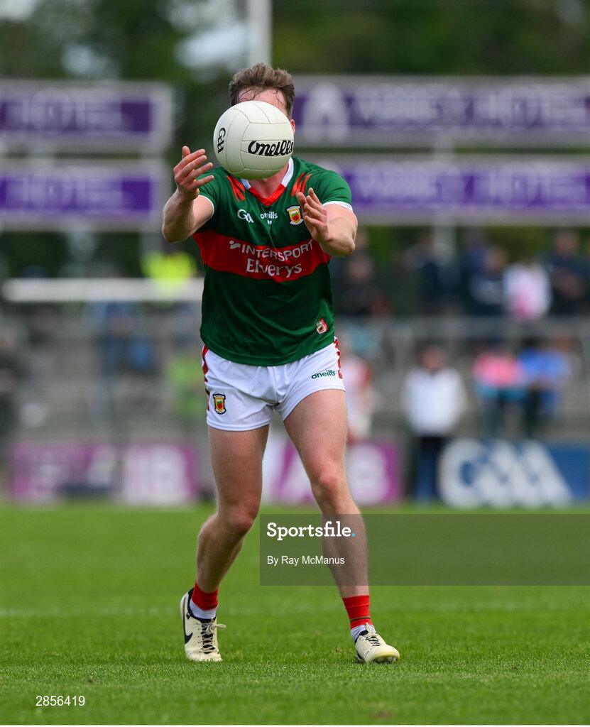16 June 2024; Eoghan McLaughlin of Mayo during the GAA Football All-Ireland Senior Championship Round 3 match between Dublin and Mayo at Dr Hyde Park in Roscommon. Photo by Ray McManus/Sportsfile