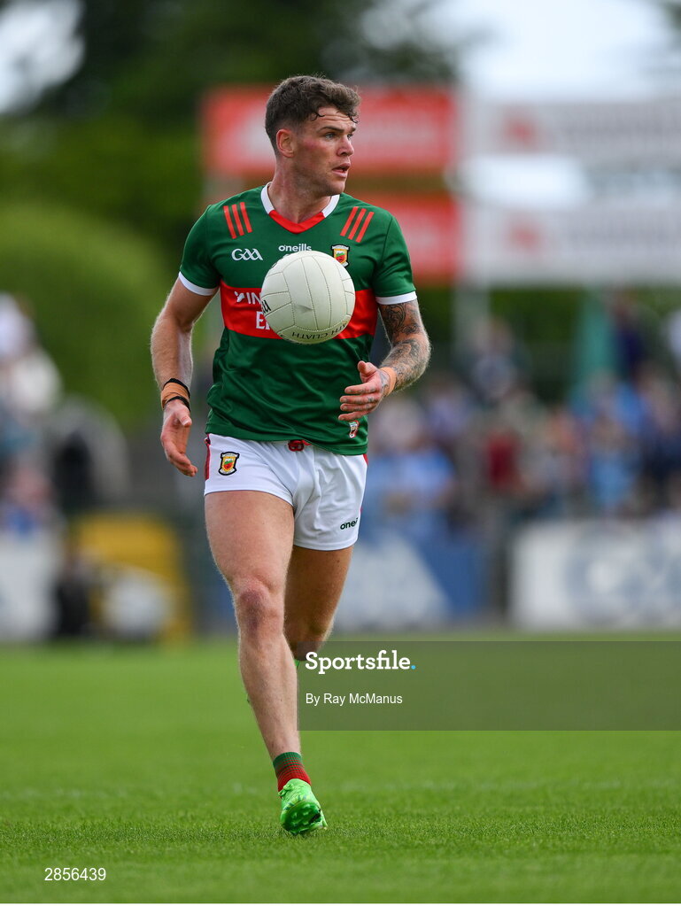 16 June 2024; Jordan Flynn of Mayo during the GAA Football All-Ireland Senior Championship Round 3 match between Dublin and Mayo at Dr Hyde Park in Roscommon. Photo by Ray McManus/Sportsfile