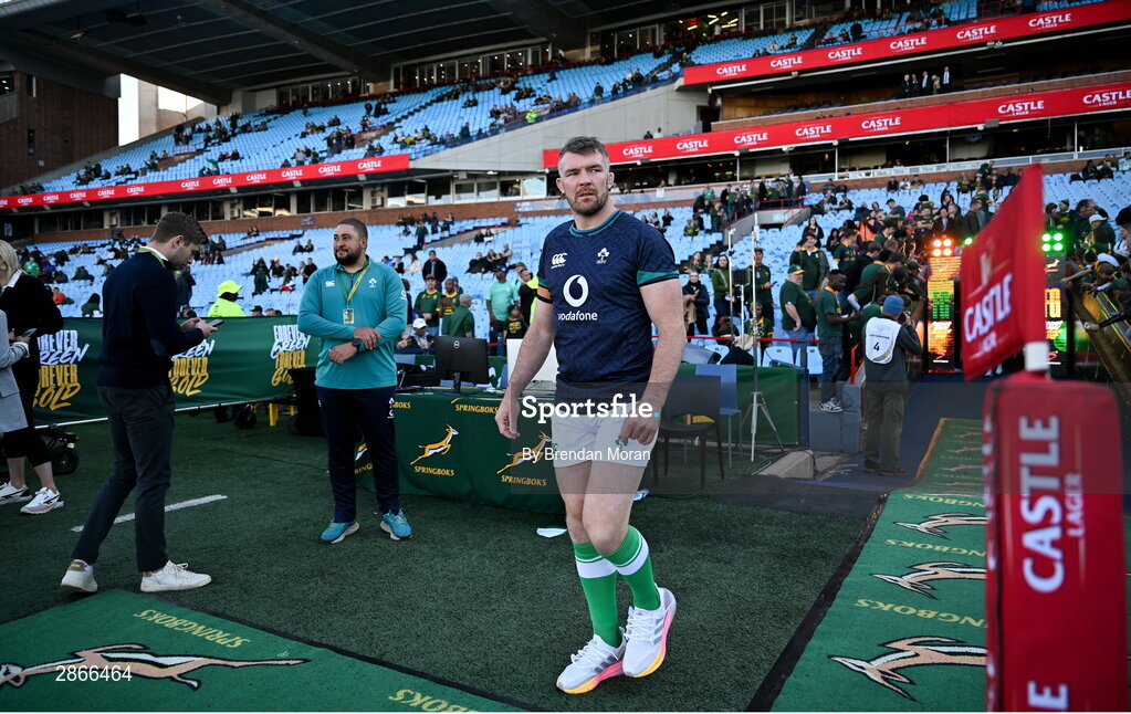 6 July 2024; Ireland captain Peter O'Mahony walks the pitch before the first test between South Africa and Ireland at Loftus Versfeld Stadium in Pretoria, South Africa. Photo by Brendan Moran/Sportsfile